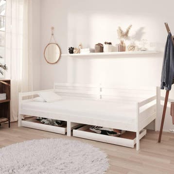 vidaXL Slaapbank met lades massief grenenhout wit 90x200 cm, 90 cm, Eenpersoons, Verzenden, Wit
