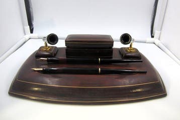 Set Scrittoio in pelle 2 stilofori Omas / Antinori - Pennini, Verzamelen, Pennenverzamelingen, Nieuw