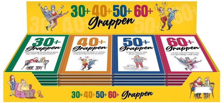 Display 30+ 40+ 50+ 60+ Grappen 4 X 4 Ex. |  | Nieuw, Boeken, Humor, Nieuw, Ophalen of Verzenden
