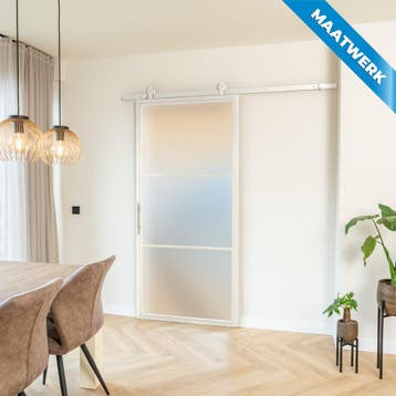 Stalen Schuifdeur - 3 Vlaks - Wit - Maatwerk - Mat glas, Nieuw, Metaal, Inclusief glas