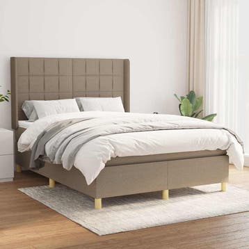 vidaXL Boxspring met matras stof taupe 140x200 cm, Verzenden, 140 cm, 200 cm, Stof