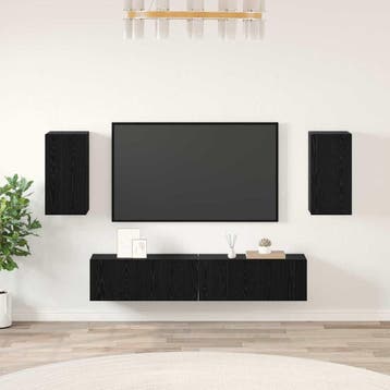 vidaXL Tv-meubelset 4 st Zwart Eiken Bewerkt hout, Minder dan 50 cm, Verzenden, Nieuw, Minder dan 100 cm