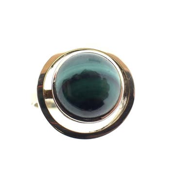 Gouden dames ring met malachiet, Gebruikt, Overige kleuren, Ophalen of Verzenden, 17 tot 18