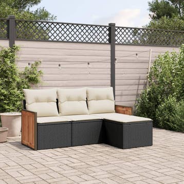 vidaXL 4-delige Loungeset met kussens poly rattan zwart, Verzenden, Nieuw, Loungeset
