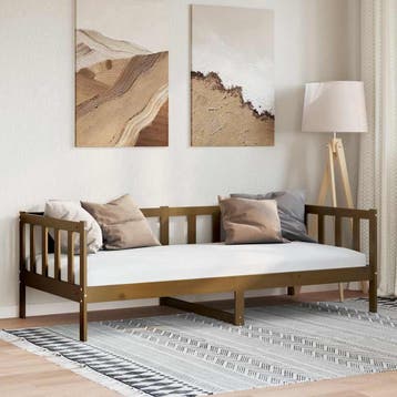 vidaXL Bedbank massief grenenhout honingbruin 90x200 cm, Huis en Inrichting, Slaapkamer | Bedden, 90 cm, Eenpersoons, Bruin, Verzenden