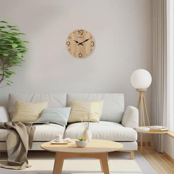 Moderne Houten Wandklok met Houtnerf Textuur - Stille Werkin, Verzenden, Nieuw