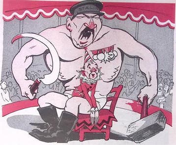 Marcel Cachin op schoot bij Stalin op spotprent (Lithos), Verzenden