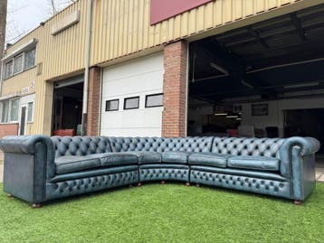 Chesterfield Springvale Rossendale hoekbank blauwe leer bank, Design, Hoekbank, Zo goed als nieuw, Leer