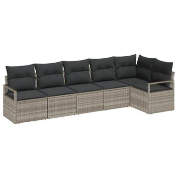 vidaXL Bankstel 6 st Lichtgrijs poly rattan, Verzenden, Nieuw, Rotan, 6 zitplaatsen
