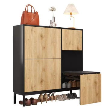 Schoenenkast met Zitbank – 3 Kleppen en Open Opbergvak, Verzenden, Nieuw