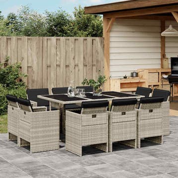 vidaXL 11-delige Tuinset met kussens poly rattan lichtgrijs, Verzenden, Nieuw, Meer dan 8 zitplaatsen, Tuinset