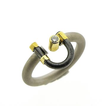 Tricolor ring met diamant; 0,06 ct., Sieraden, Tassen en Uiterlijk, Ringen, Overige materialen, Gebruikt, Overige kleuren, Ophalen of Verzenden