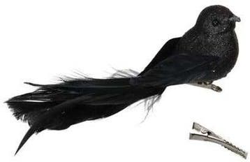 Glittervogels met clip Zwart 16x4 cm pak 4 stuks, Ophalen of Verzenden, Nieuw