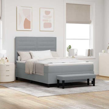 vidaXL Boxspringbed met hoofdeinde Lichtgrijs 140 x 200 cm, Huis en Inrichting, Verzenden, Nieuw, Stof