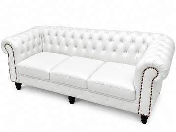 Chesterfield 3 zits bank Wit runderleer als nieuw!!, Chesterfield, Driepersoons, 75 tot 100 cm, Zo goed als nieuw