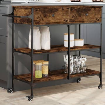 vidaXL Keukentrolley 105x42x95 cm bewerkt hout gerookt, Verzenden, Nieuw