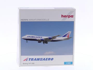 Schaal 1:500 Herpa 515221 Transaero - Boeing 747-200 Reg...., Ophalen of Verzenden, Gebruikt