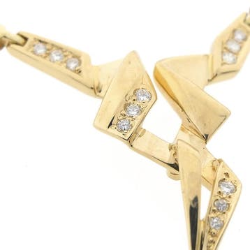 Gouden cardano schakelketting met vaste hanger en diamant..., Gebruikt, Ophalen of Verzenden, Met edelsteen, Goud