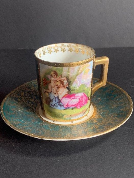 Royal Vienna Style - Kop en schotel (2) - Porselein, Antiek en Kunst, Antiek | Glas en Kristal