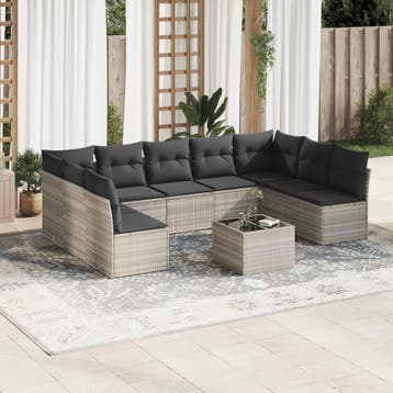 vidaXL 10-delige Loungeset met kussens poly rattan, Verzenden, Nieuw, Loungeset