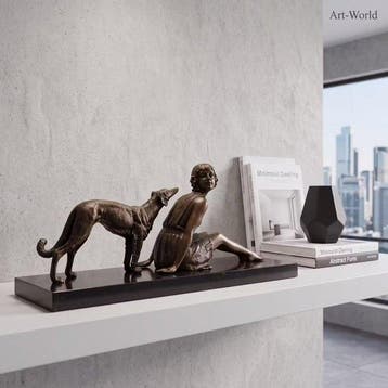 Beeld, Exclusief bronzen sculptuur (29 cm) van vrouw met, Antiek en Kunst