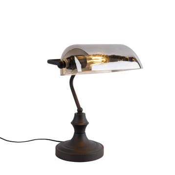 Klassieke notarislamp zwart met gerookt spiegel glas -, Verzenden, Nieuw, Glas, Classic-antique