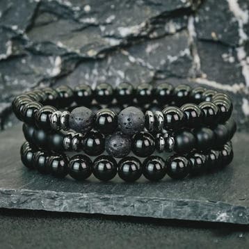 Set van 3 Heren Armbanden: Tijgeroog, Lavasteen & Onyx - Nat, Verzenden, Nieuw