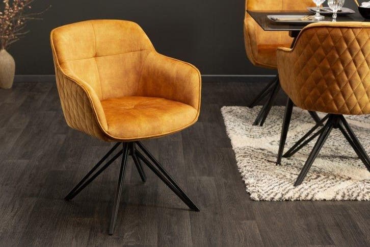 Draaidesign stoel EUPHORIA mosterdgeel fluweel met, Huis en Inrichting, Stoelen, Ophalen of Verzenden