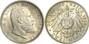 2 Mark 1914 Wuerttemberg Wilhelm Ii 1891-1918, Verzenden