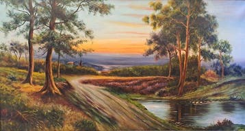 Italiaanse school (XX) - Paesaggio collinare al tramonto -, Antiek en Kunst, Kunst | Schilderijen | Klassiek