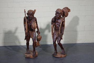 sculptuur, Houten beelden Afrikaanse jagers - 75 cm - Hout