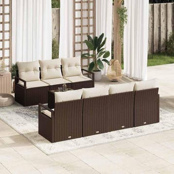 vidaXL Bankstel met kussen 8 pcs Bruin en Crème poly rattan, Tuin en Terras, Tuinsets en Loungesets, Verzenden, Nieuw, Rotan, 8 zitplaatsen