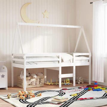 vidaXL Kinderbedhuisje 209x95,5x88 cm massief grenenhout wit, Verzenden, Nieuw, Wit, Hout