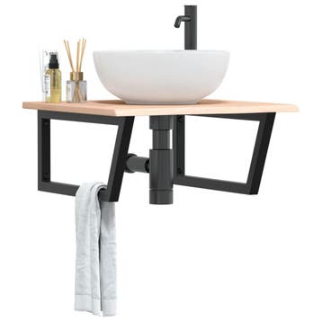 vidaXL Badkamer wandschap staal en massief eikenhout, Verzenden, Nieuw