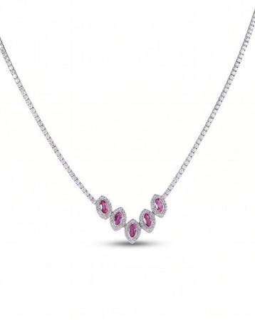Halsketting - 14 karaat Witgoud - 3.74ct. tw. Robijn -, Nieuw