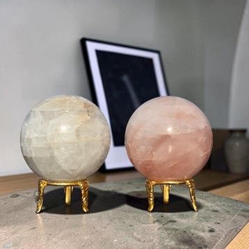 KAMR GEM Witte Kwarts & Rozenkwarts Sferen Set van 2 Bollen