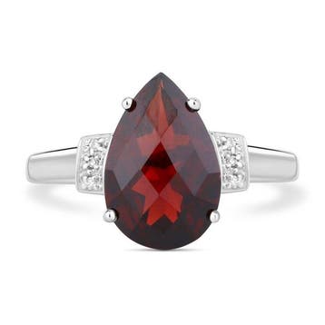 Ring - 14 karaat Witgoud - 5.60ct. tw. Granaat - Diamant -, Nieuw