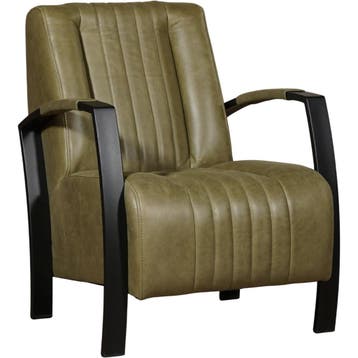Leren fauteuil Glamour - Vintage Olive (olijf/groen), Nieuw, Ophalen of Verzenden, 50 tot 75 cm, Industrieel, Modern, Retro