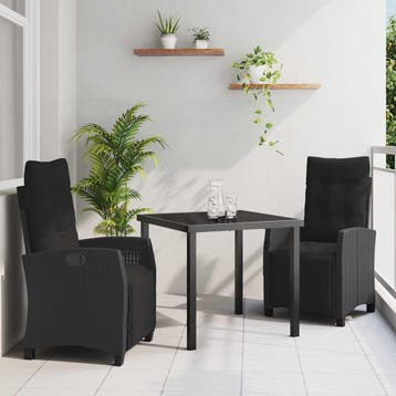 vidaXL Tuin eettafelset met kussen 3 pcs Zwart poly rattan, Tuin en Terras, Verzenden, Nieuw, Rotan, 3 zitplaatsen