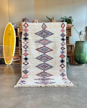 Moroccan Boucherouite Rug – Handwoven Geometric Design -, Nieuw