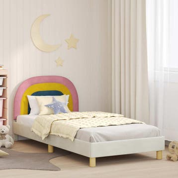 vidaXL Bedframe voor kinderen met hoofdbord Crèmekleurig 90, Verzenden, Nieuw, Crème, Stof
