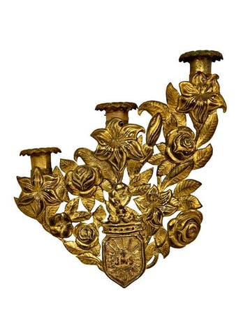Wandkandelaar - Koper - Wandlamp met IHS-symbool - 27 cm, Antiek en Kunst