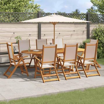 vidaXL 9-delige Tuinset massief acaciahout en textileen, Nieuw, 8 zitplaatsen, Tuinset, Verzenden