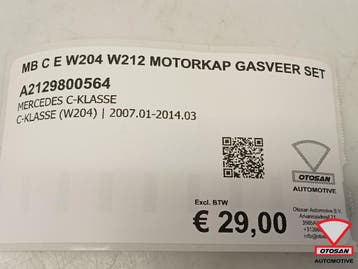 Mercedes C E  W204 W212 Motorkap Gasveer Set A2129800564, Auto-onderdelen, Carrosserie en Plaatwerk, Ophalen, Gebruikt, Mercedes-Benz