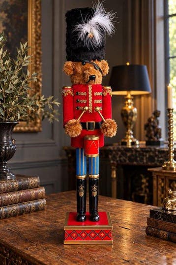 sculptuur, Luxe Kerstdecoratie – Teddybeer Garde soldaat met