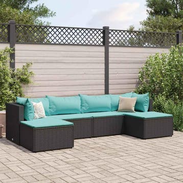 vidaXL 6-delige Loungeset met kussens poly rattan zwart, Verzenden, Nieuw, Loungeset
