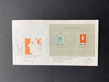 FDC 1977 Blok Amphilex 77 [N.V.P.H. nr. E159a], Ophalen of Verzenden, Gestempeld
