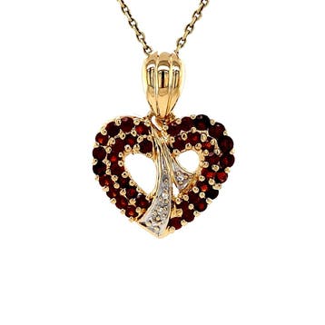 Gouden hart hanger met granaat en diamant 14 krt, Sieraden, Tassen en Uiterlijk, Kettinghangers, Ophalen of Verzenden, Nieuw