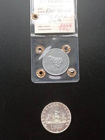 Italië, Republiek 500 Lire argento 1992 + 5 Lire 1949
