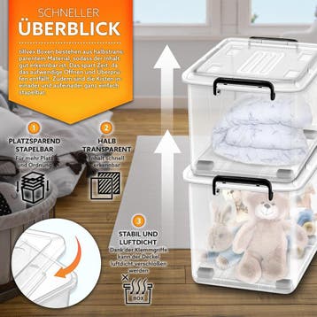Opbergbox met deksel - Opbergdoos - 6x27L - Transparant - Ti, Verzenden, Zo goed als nieuw